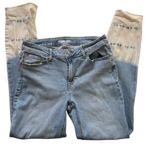 Old Navy Rockstar Super Skinny Light Blue Distressed Tie-Dye Bleached Hem Jeans